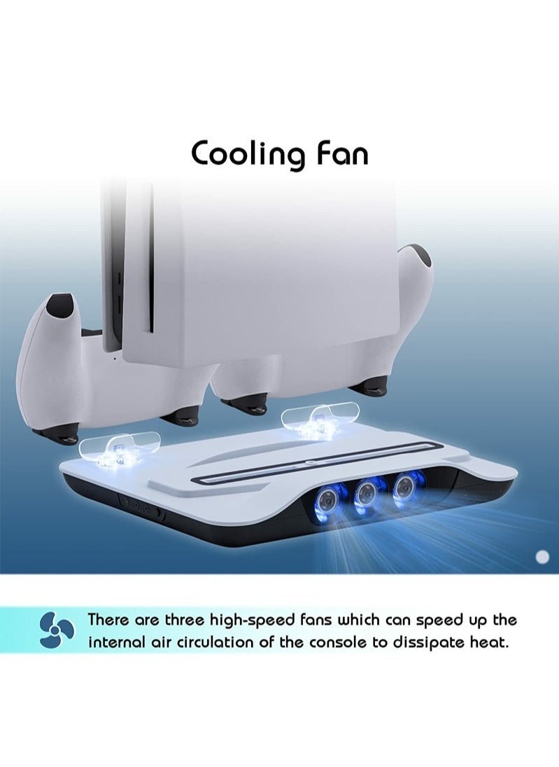 PS5 Stand and Cooling Station with Controller Charging Station for Playsation 5 Standard Disc Digital Console PS5 Accessories Charging Dock with 4 Speed Levels Cooling System