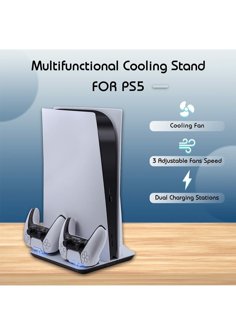 PS5 Stand and Cooling Station with Controller Charging Station for Playsation 5 Standard Disc Digital Console PS5 Accessories Charging Dock with 4 Speed Levels Cooling System
