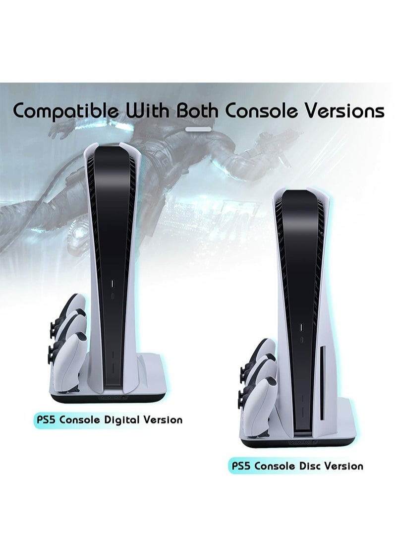 PS5 Stand and Cooling Station with Controller Charging Station for Playsation 5 Standard Disc Digital Console PS5 Accessories Charging Dock with 4 Speed Levels Cooling System