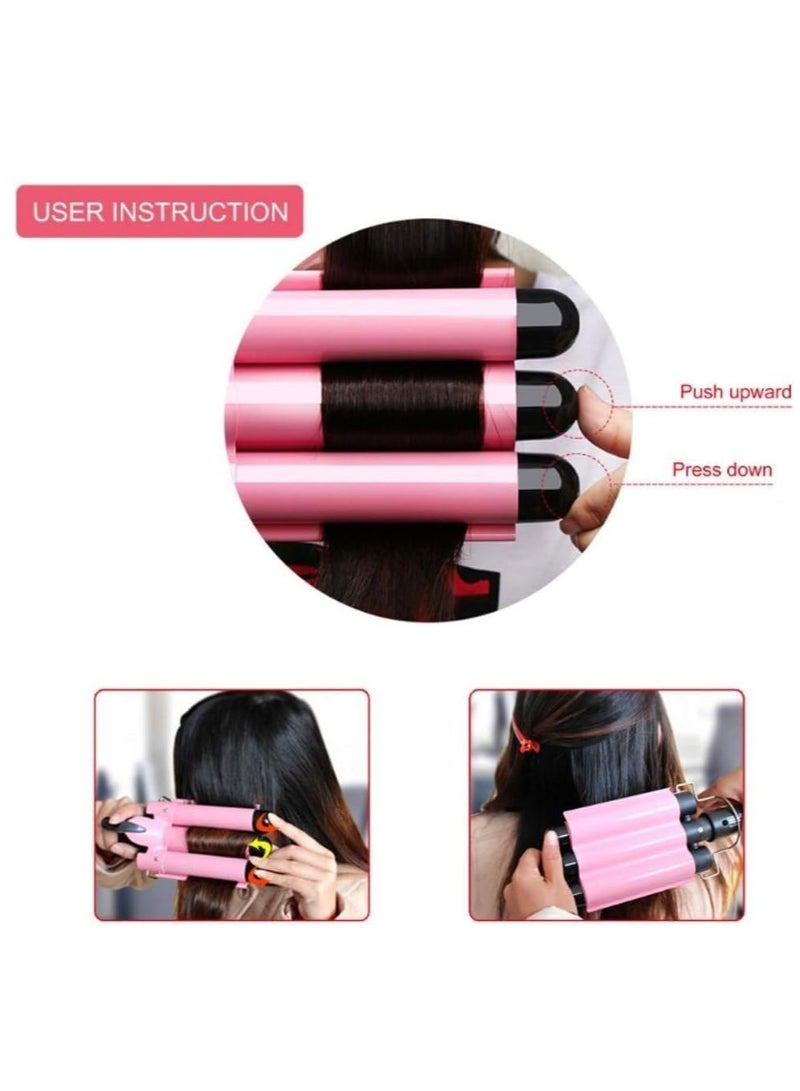 ELTRAZONE مكواة تجعيد الشعر ثلاثية الأسطوانات بحجم 32 مم، درجة حرارة قابلة للتعديل، مكواة سيراميك لتجعيد الشعر للحصول على تموجات شاطئية كبيرة، مكواة تجعيد بحجم 1.25 بوصة لجميع أنواع الشعر، مصفف تموجات احترافي ثلاثي الأسطوانات لتجعيدات تدوم طويلاً - Image 4