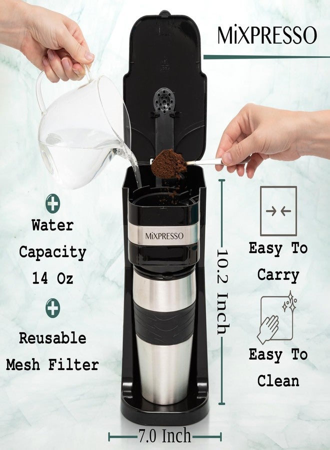 ماكينة تحضير القهوة الشخصية Mixpresso Black ذات الحصة الواحدة مع كوب سفر سعة 14 أونصة، ماكينة تحضير قهوة صغيرة بالتنقيط مع إيقاف تشغيل تلقائي، فلتر قابل لإعادة الاستخدام، تعمل مع القهوة المطحونة فقط - غير مخصصة لكبسولات K-Cup - Image 3