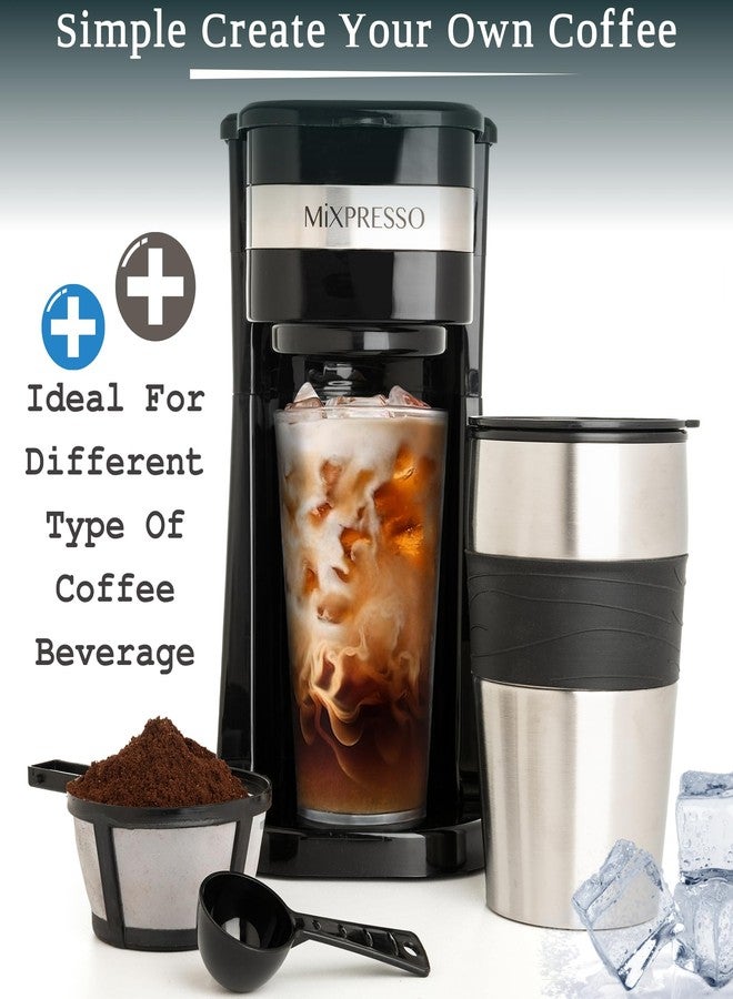 ماكينة تحضير القهوة الشخصية Mixpresso Black ذات الحصة الواحدة مع كوب سفر سعة 14 أونصة، ماكينة تحضير قهوة صغيرة بالتنقيط مع إيقاف تشغيل تلقائي، فلتر قابل لإعادة الاستخدام، تعمل مع القهوة المطحونة فقط - غير مخصصة لكبسولات K-Cup - Image 2
