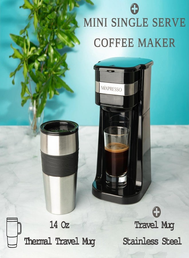 ماكينة تحضير القهوة الشخصية Mixpresso Black ذات الحصة الواحدة مع كوب سفر سعة 14 أونصة، ماكينة تحضير قهوة صغيرة بالتنقيط مع إيقاف تشغيل تلقائي، فلتر قابل لإعادة الاستخدام، تعمل مع القهوة المطحونة فقط - غير مخصصة لكبسولات K-Cup - Image 5