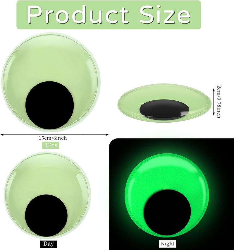 CCINEE 4 Pack Glow in The Dark Giant Googly Eyes, 6 Inches Large Luminous Wiggle Eyes for Halloween Outdoor Bushes Tree Crafts Decoration Self Adhesive Round Glowing Eyes for DIY Craft - Image 2