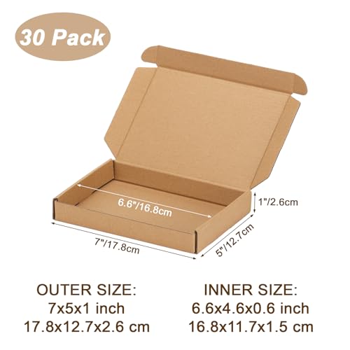 Serwrsw 7x5x1 inch Shipping Boxes Set of 30 Brown, Inner Size 6.6x4.6x0.6 inch Cardboard Box Mailers for Small Business Packaging Mailing or Gift Wrapping Giving - Image 2