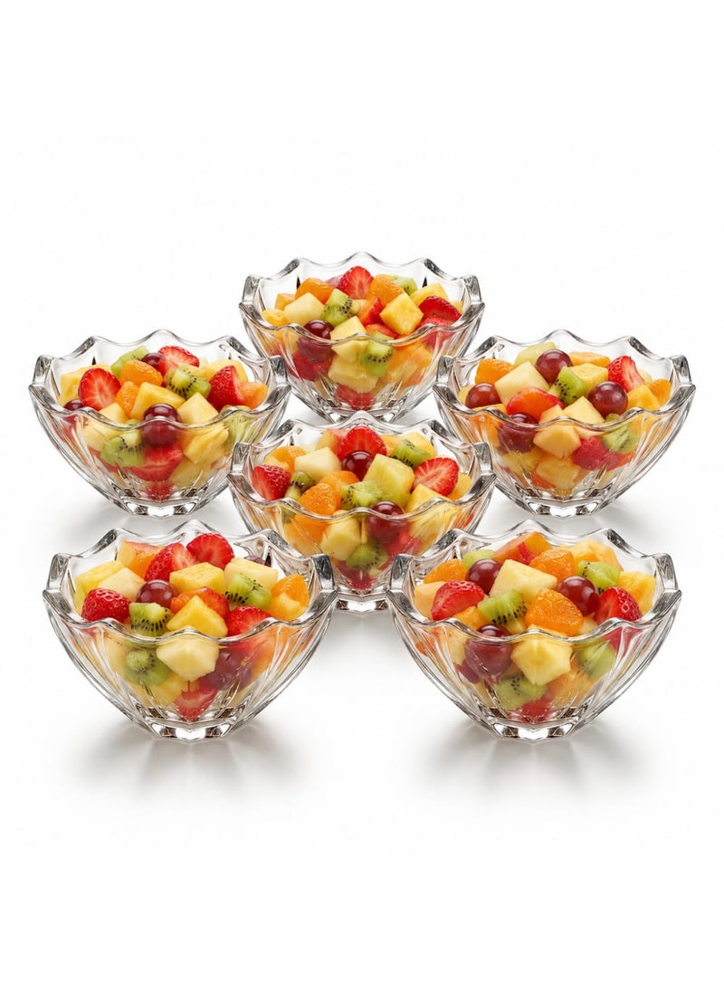 Blinkmax Set of 6 Heat Resistant Glass Bowls, Ribbed Design for Salad and Dessert, Clear Serving Bowls for Dining and Hosting - Transparent - Image 1