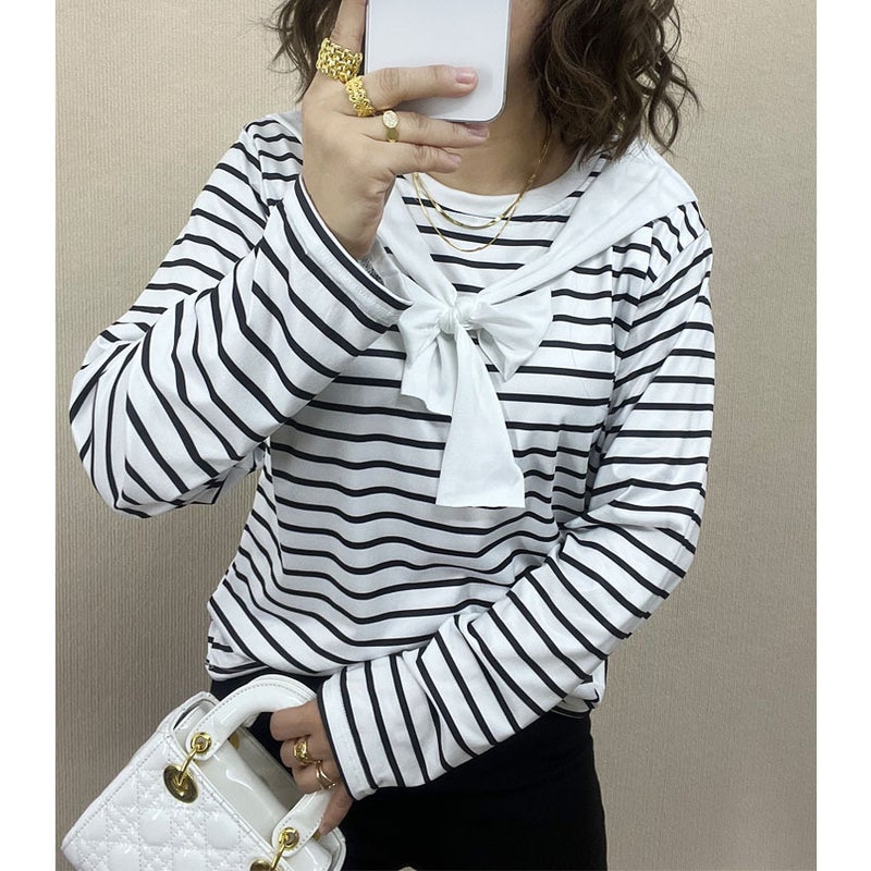 Autumn Bottoming Striped Age-Reducing Women'S Long-Sleeve T-Shirt - Image 2