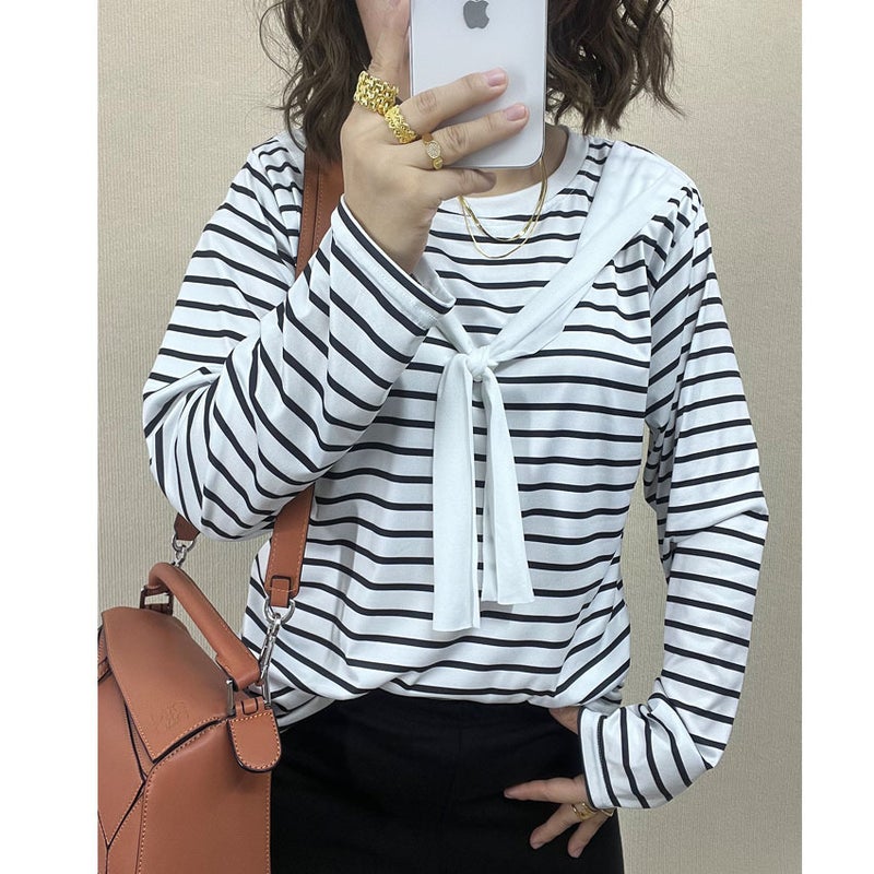 Autumn Bottoming Striped Age-Reducing Women'S Long-Sleeve T-Shirt - Image 3