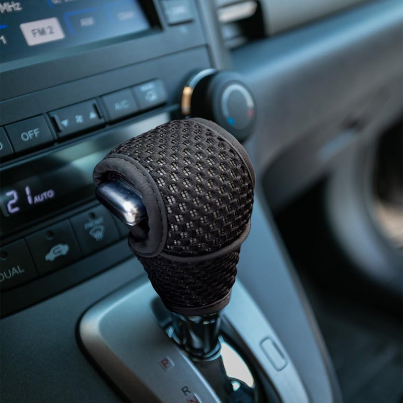KITUREK Car Gear Shift Knob Cover Auto Manual Gear Shift Knob Protector AntiSlip Leather Stick Shifting Handle Cover Car Interior Decoration Accessories Universal for Vehicle SUV Truck Black - Image 3
