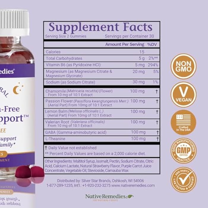 Native Remedies Melatonin-Free Sleep Gummies – Sugar-Free Herbal Formula with GABA, Magnesium, L-Theanine & Valerian – Sleep Aid Natural Support for Adults - 60 Calm Gummy Vitamins - Image 3