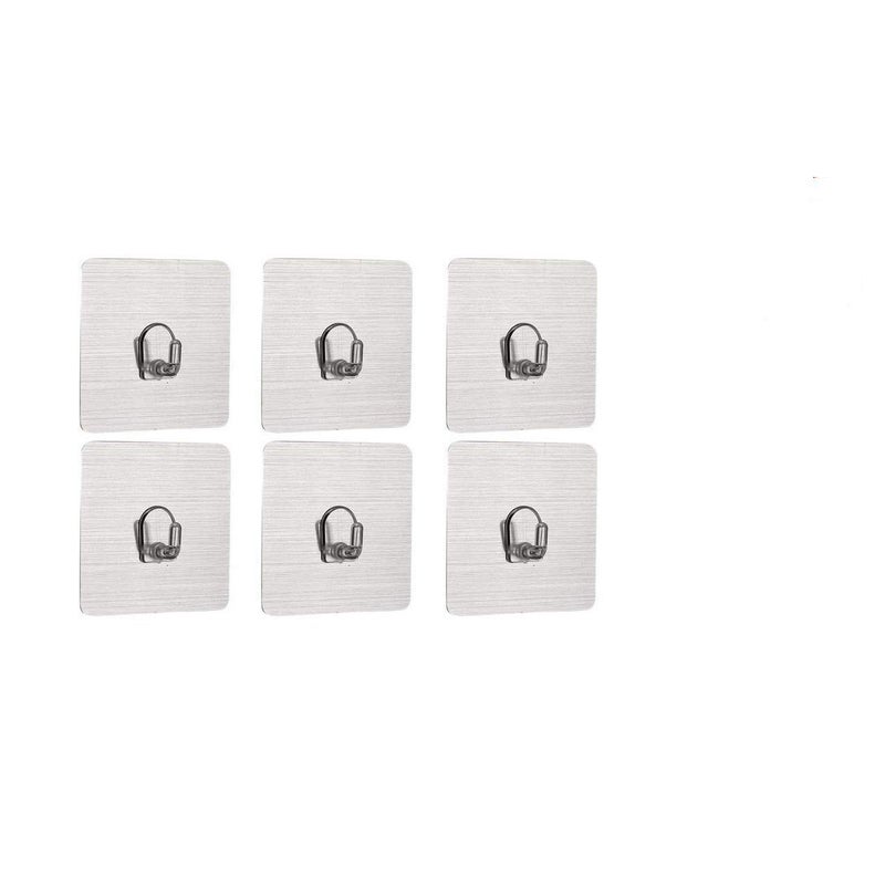 ZURATO Self Adhesive Hooks Wall Hooks Strong Adhesive Hooks, ABS Plastic Hooks for Towel Loofah Bathrobe Coats Ceiling Hanger, Heavy Duty Wall Hook (Silver, Pack of 6) - Image 1