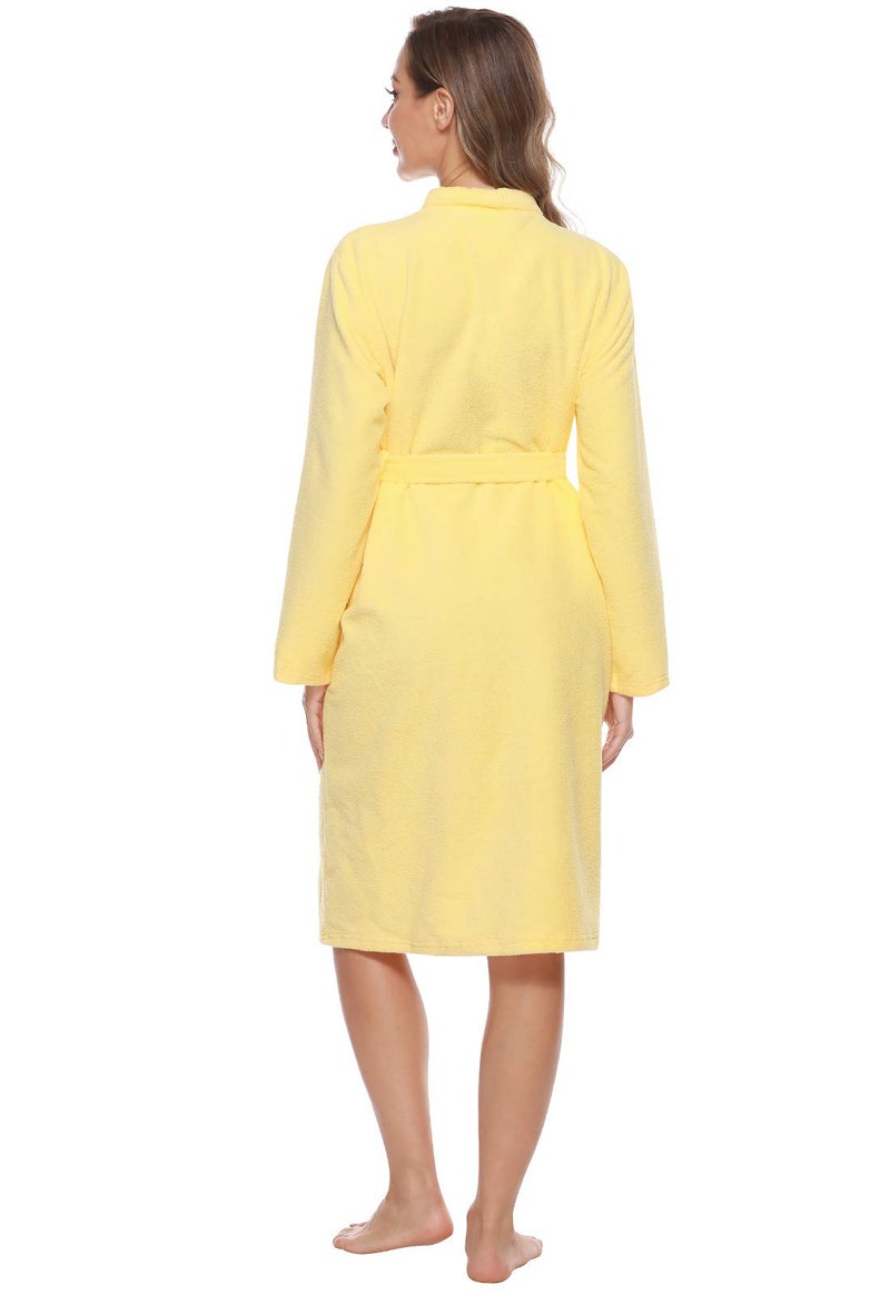 Kniffi Kimono Bathrobe for Women Terry Cloth Robes knee length towel Bathrobe Yellow M - Image 4