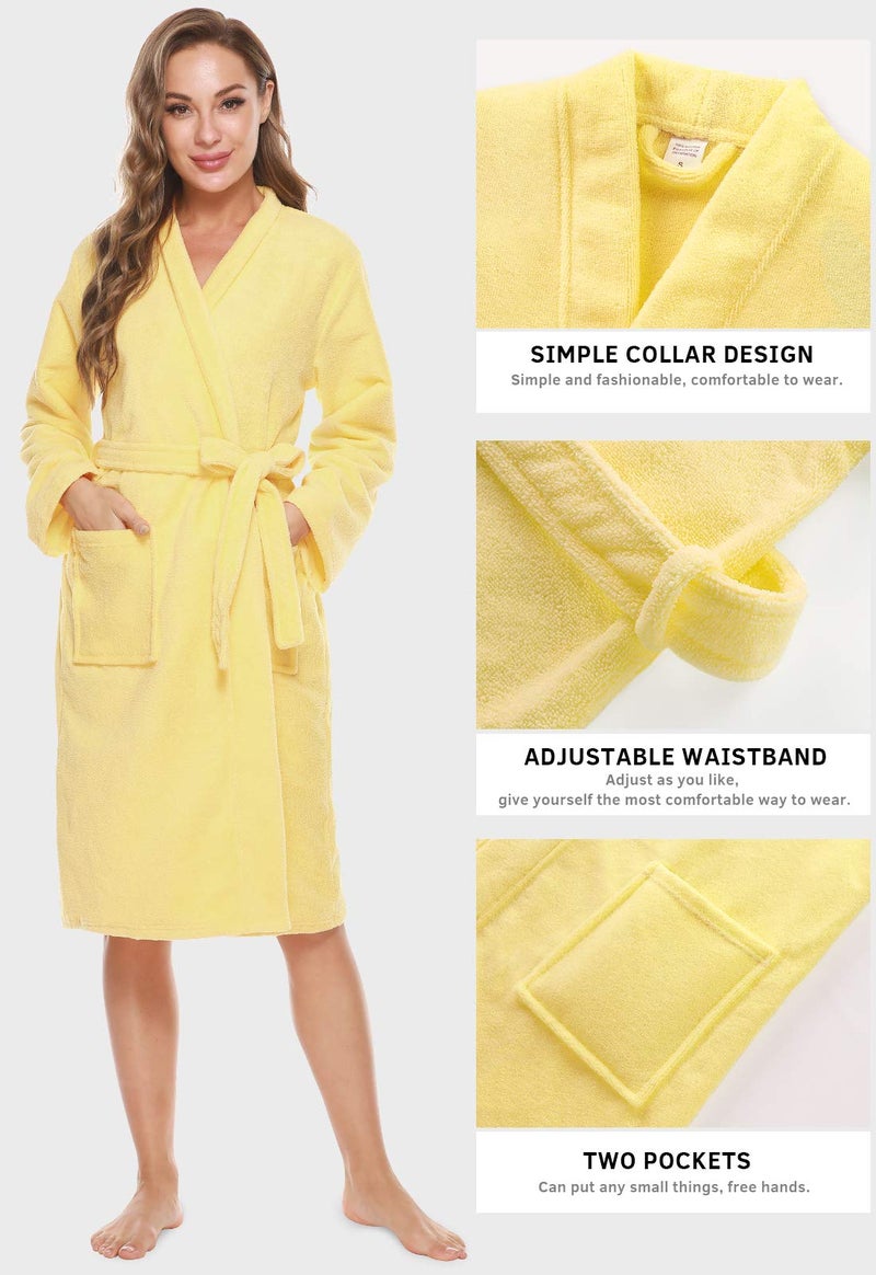 Kniffi Kimono Bathrobe for Women Terry Cloth Robes knee length towel Bathrobe Yellow M - Image 2