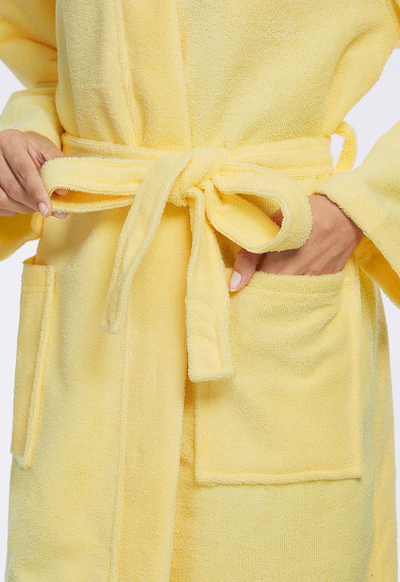 Kniffi Kimono Bathrobe for Women Terry Cloth Robes knee length towel Bathrobe Yellow M - Image 5