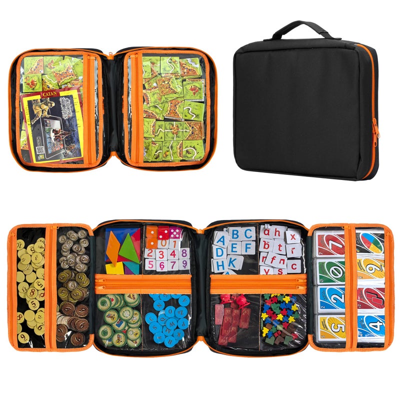 KISLANE Premium Board Game Storage Organizer Case (14 PVC Pouches) - Portable Travel Game Storage Case | Ultimate Dice and Token Holder for Cards, Miniatures, and Catan Components - Image 1