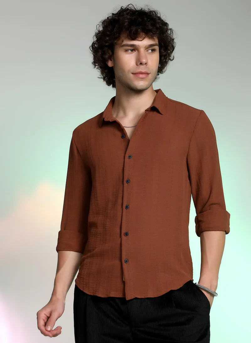 Campus Sutra Men's Sienna Brown Woven-Lined Shirt