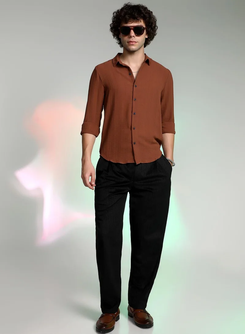 CAHOOT  Men's Sienna Brown Woven-Lined Shirt for Men | Best Price UAE