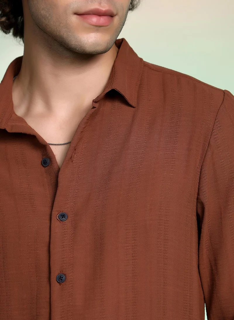 CAHOOT  Men's Sienna Brown Woven-Lined Shirt for Men | Best Price UAE