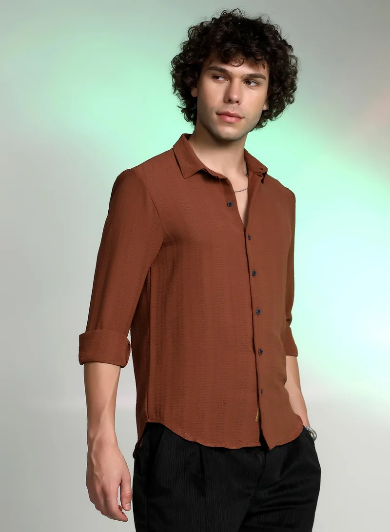 CAHOOT  Men's Sienna Brown Woven-Lined Shirt for Men | Best Price UAE