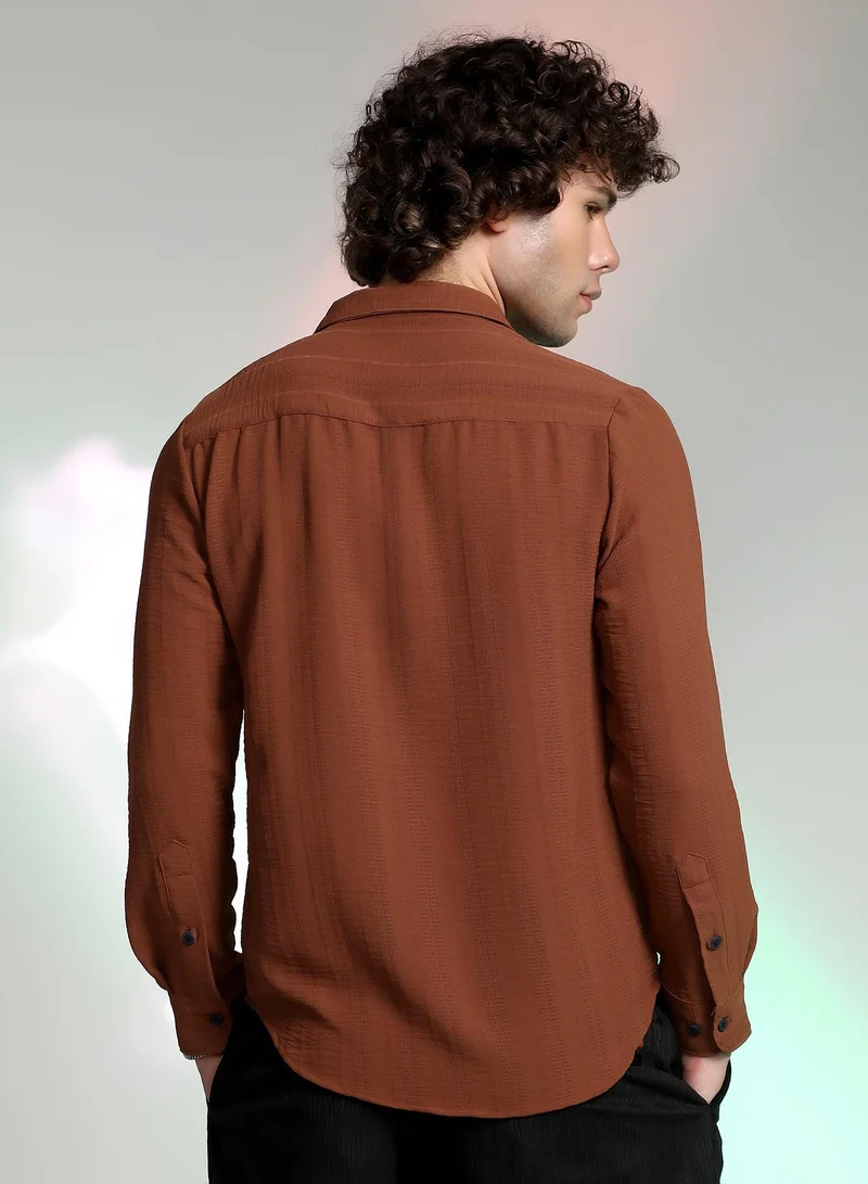 CAHOOT  Men's Sienna Brown Woven-Lined Shirt for Men | Best Price UAE