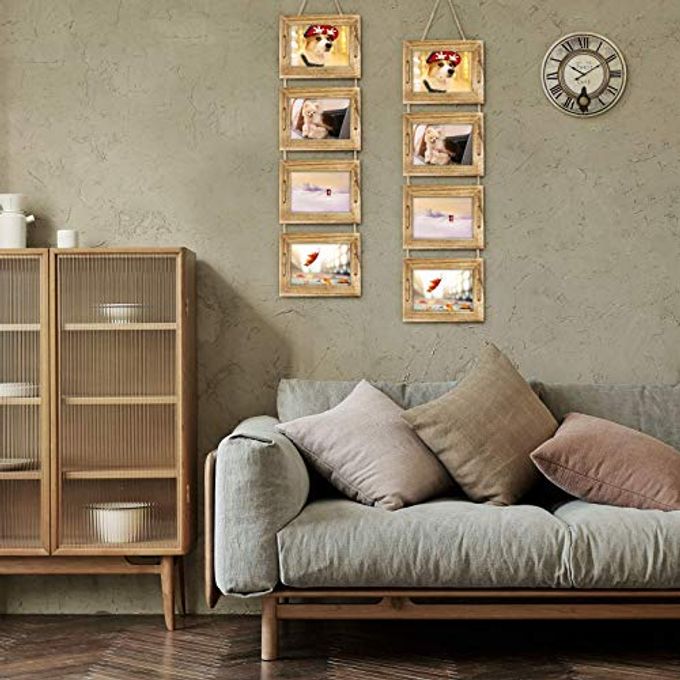DLQuarts 5x7 Hanging Collage Picture Frames Wall Decor, 4-Opening 5x7 Matted to 3.5x5 Photo Rustic Wood Frame with Hemp Rope, 2 Pack, Carbonized Brown - Image 3