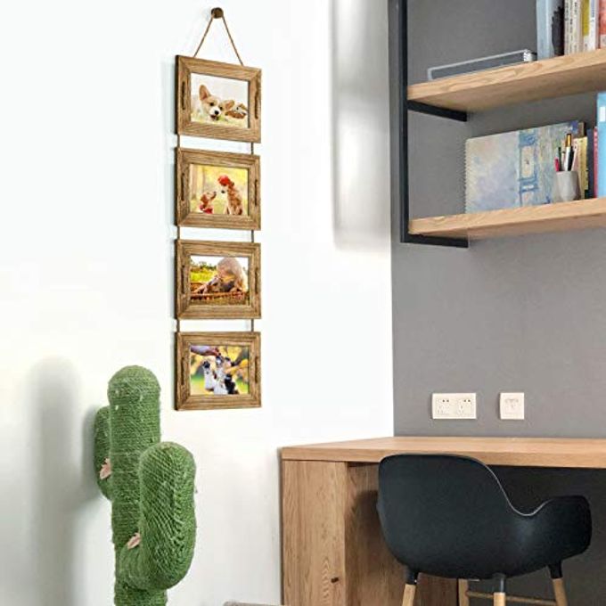 DLQuarts 5x7 Hanging Collage Picture Frames Wall Decor, 4-Opening 5x7 Matted to 3.5x5 Photo Rustic Wood Frame with Hemp Rope, 2 Pack, Carbonized Brown - Image 2