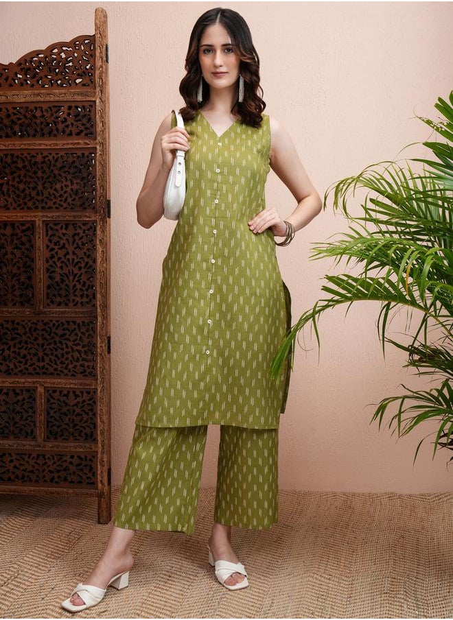 Vishudh - All Over Print Cotton Kurta & Palazzo Set by Styli - Image 1