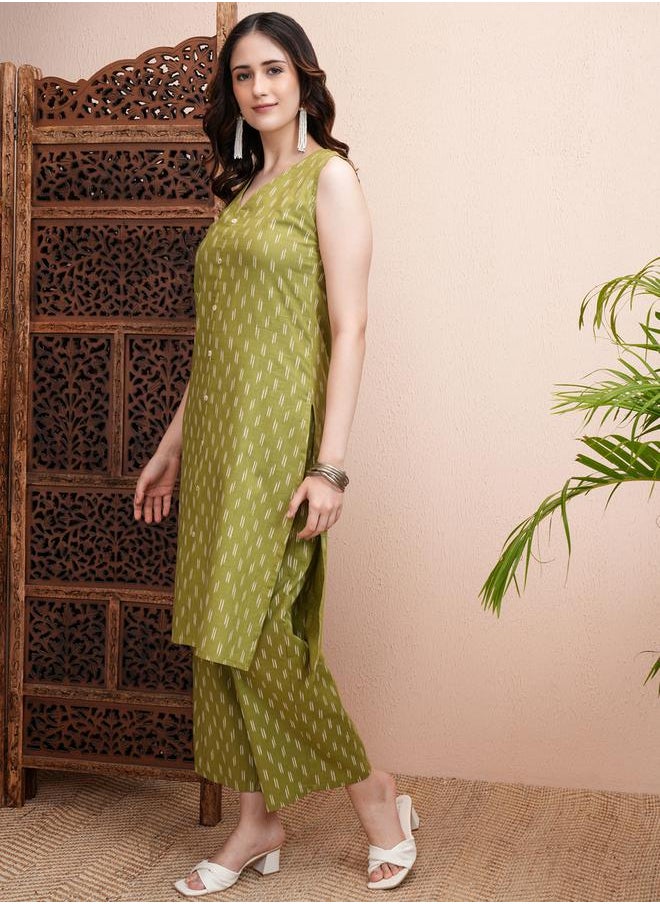 Vishudh - All Over Print Cotton Kurta & Palazzo Set by Styli - Image 1