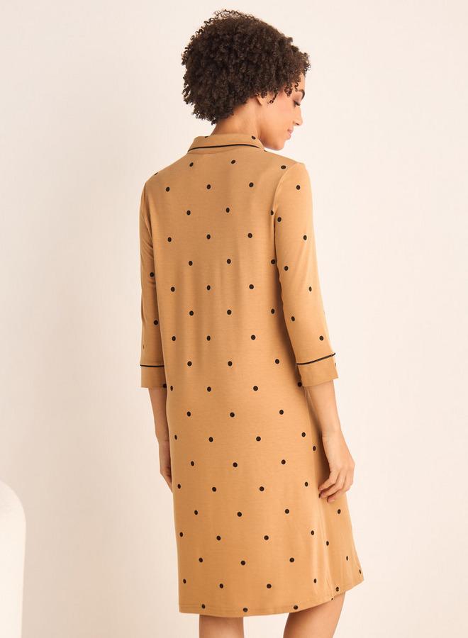 سبلاش فيڤ فستان قميص بطبعة منقط بأكمام ثلاثة أرباع - Image 3