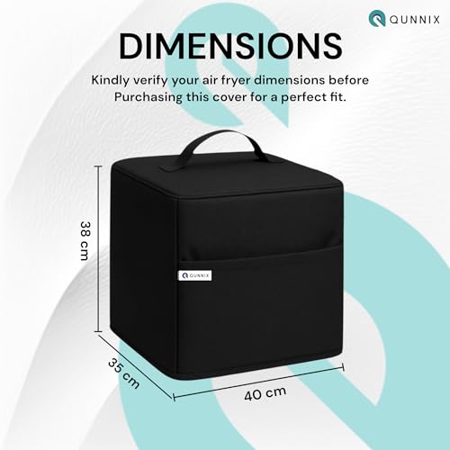 QUNNIX Dustproof & Waterproof Washable Air Fryer Cover for Kent Digital 8L | Kitchen Appliance Protector with Handle & Pocket | For Everyday Use Man & Woman | Perfect Fit (40x35x38) – Black - Image 3