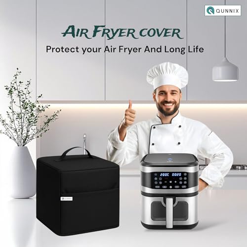 QUNNIX Dustproof & Waterproof Washable Air Fryer Cover for Kent Digital 8L | Kitchen Appliance Protector with Handle & Pocket | For Everyday Use Man & Woman | Perfect Fit (40x35x38) – Black - Image 2