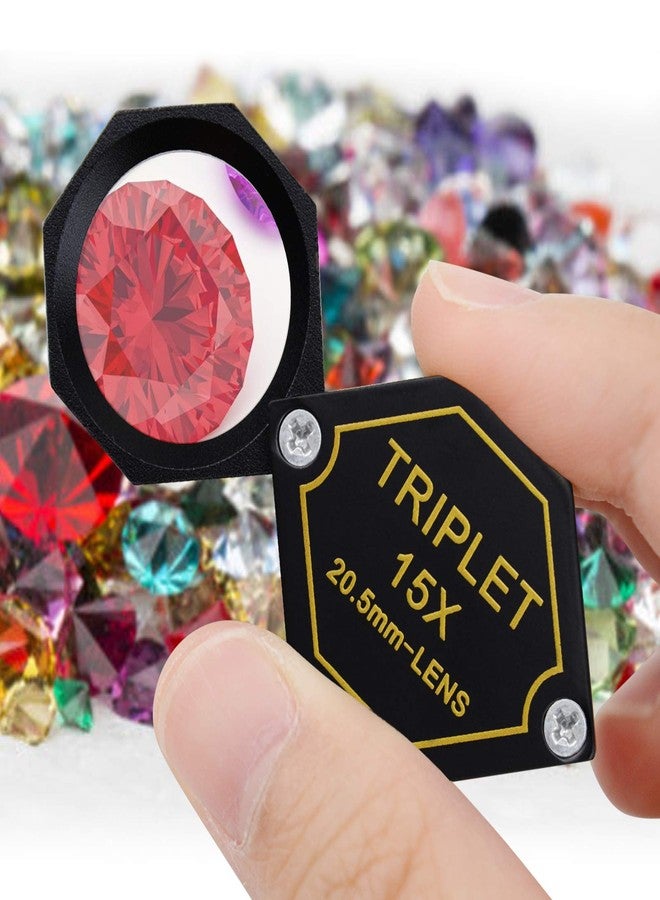 DANOPLUS 15x Jewelry Loupe, 20.5mm Triplet Lens Optical Glass, Black Hexagonal Design, Kit Set with Case, Cloth & Lanyard - Image 2
