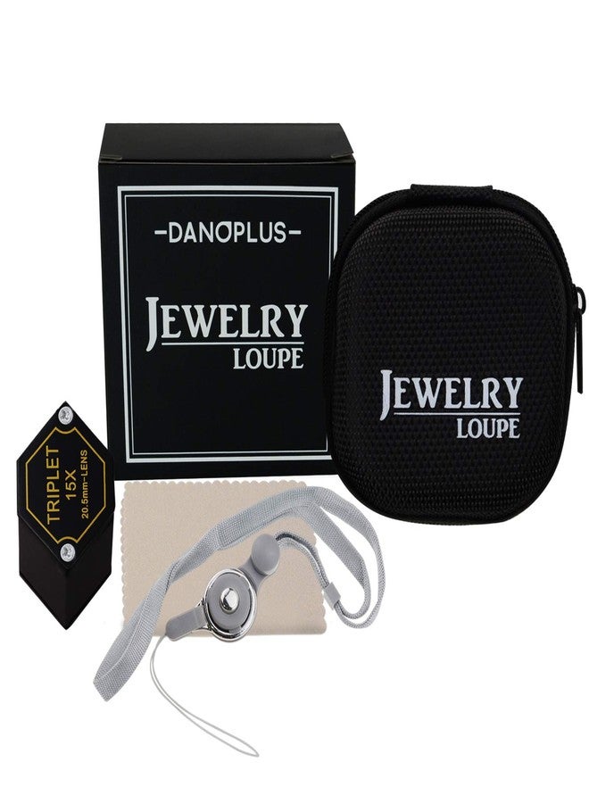 DANOPLUS 15x Jewelry Loupe, 20.5mm Triplet Lens Optical Glass, Black Hexagonal Design, Kit Set with Case, Cloth & Lanyard - Image 3