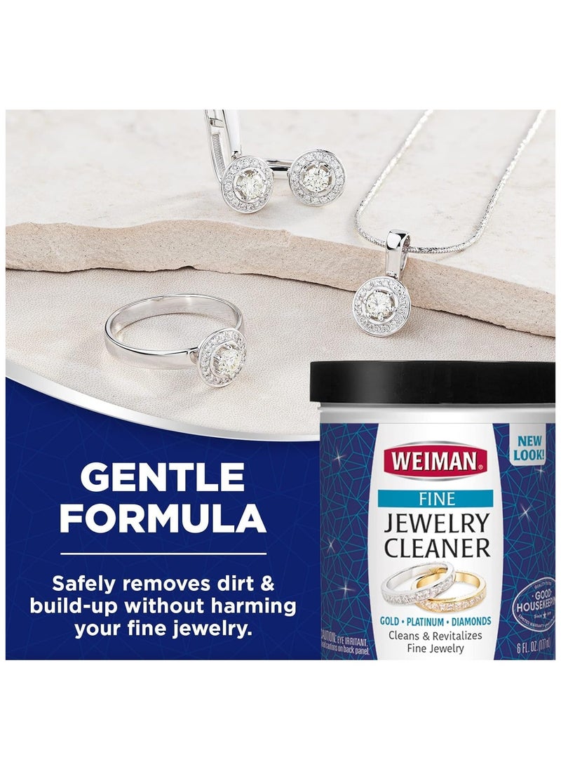 Weiman - Fine Jewelry Cleaner Liquid with Cleaning Brush – Restores Shine & Brilliance to Gold, Platinum, Precious Gemstones & Diamond Jewelry, 6 Oz - Image 1