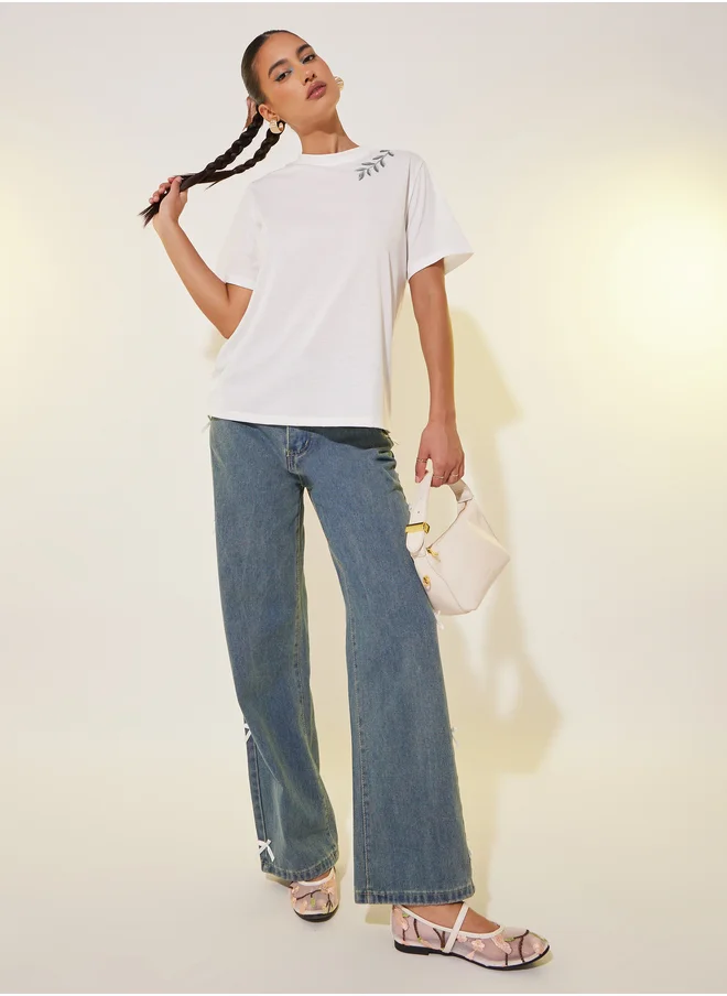 ستايلي Embroidered Round Neck T-Shirt