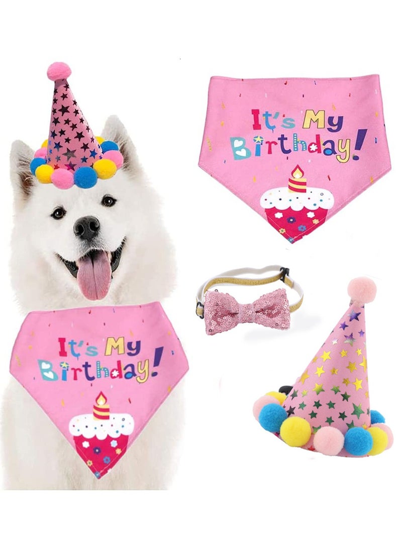 Pet Birthday Party Decoration Set with Triangle Scarves and Bandana Hat for Small Medium Dogs Cats Perfect Gift for Pet Lovers Pink - Image 1
