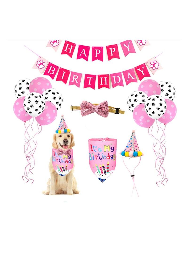 Pet Birthday Party Decoration Set with Triangle Scarves and Bandana Hat for Small Medium Dogs Cats Perfect Gift for Pet Lovers Pink - Image 4