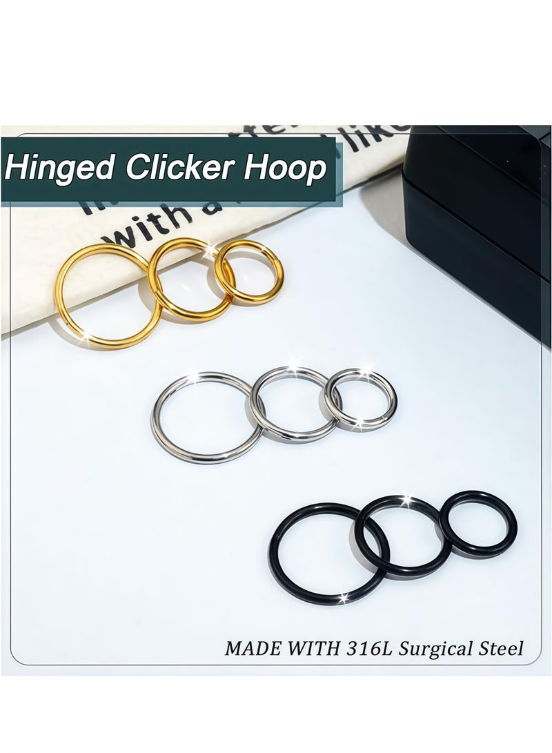Nose Rings Hoop and Nose Studs Sets for Women Men,Hypoallergenic 316L Surgical Stainless Steel Hinged Clicker Segment Nose Rings Hoop Helix Cartilage Daith Tragus Sleeper Earrings Silver Gold Black L Shape/Corkscrew/Straight Nose Studs Real Body Piercing Jewelry - Image 4