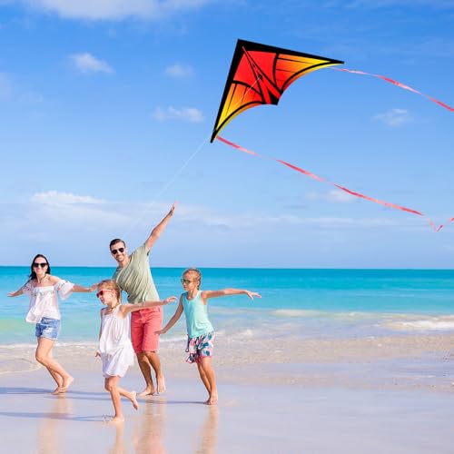 YFAFENGS Delta Kites for Beginners & Kids - Easy Fly Large Outdoor Kite for Beach & Family Activities, Durable Delta Kites for Kids Ages 8-12 & 4-8,Orange - Image 2