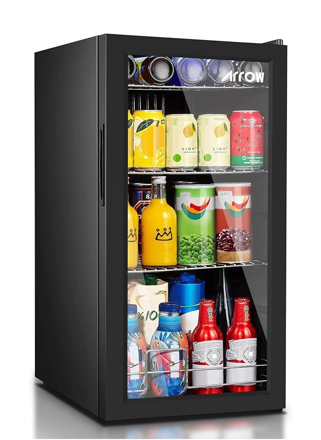 Arrow 90L Display Door Cooling Refrigerator, 2 Cu. Ft. Capacity with Full Glass Black Panel, Recessed Handle, 3 Wire Shelves, Interior Light, Mechanical Temperature Control, Fan Cooling, and Inside Condenser | Model No: RO-110SCK  - Image 4