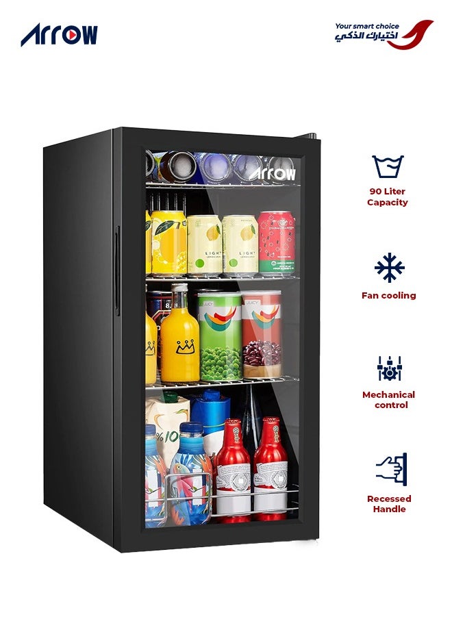 Arrow 90L Display Door Cooling Refrigerator, 2 Cu. Ft. Capacity with Full Glass Black Panel, Recessed Handle, 3 Wire Shelves, Interior Light, Mechanical Temperature Control, Fan Cooling, and Inside Condenser | Model No: RO-110SCK  - Image 5