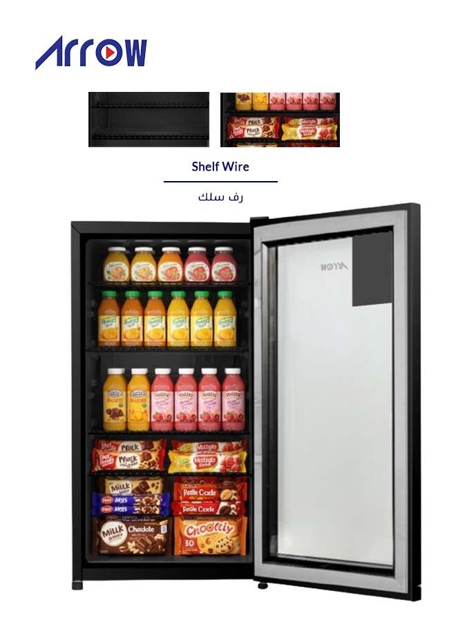Arrow 90L Display Door Cooling Refrigerator, 2 Cu. Ft. Capacity with Full Glass Black Panel, Recessed Handle, 3 Wire Shelves, Interior Light, Mechanical Temperature Control, Fan Cooling, and Inside Condenser | Model No: RO-110SCK - Image 2