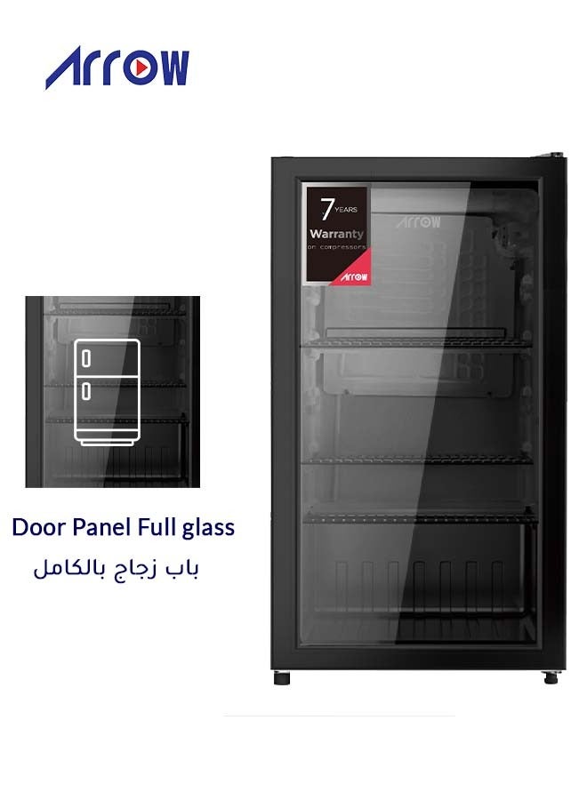 Arrow 90L Display Door Cooling Refrigerator, 2 Cu. Ft. Capacity with Full Glass Black Panel, Recessed Handle, 3 Wire Shelves, Interior Light, Mechanical Temperature Control, Fan Cooling, and Inside Condenser | Model No: RO-110SCK - Image 4