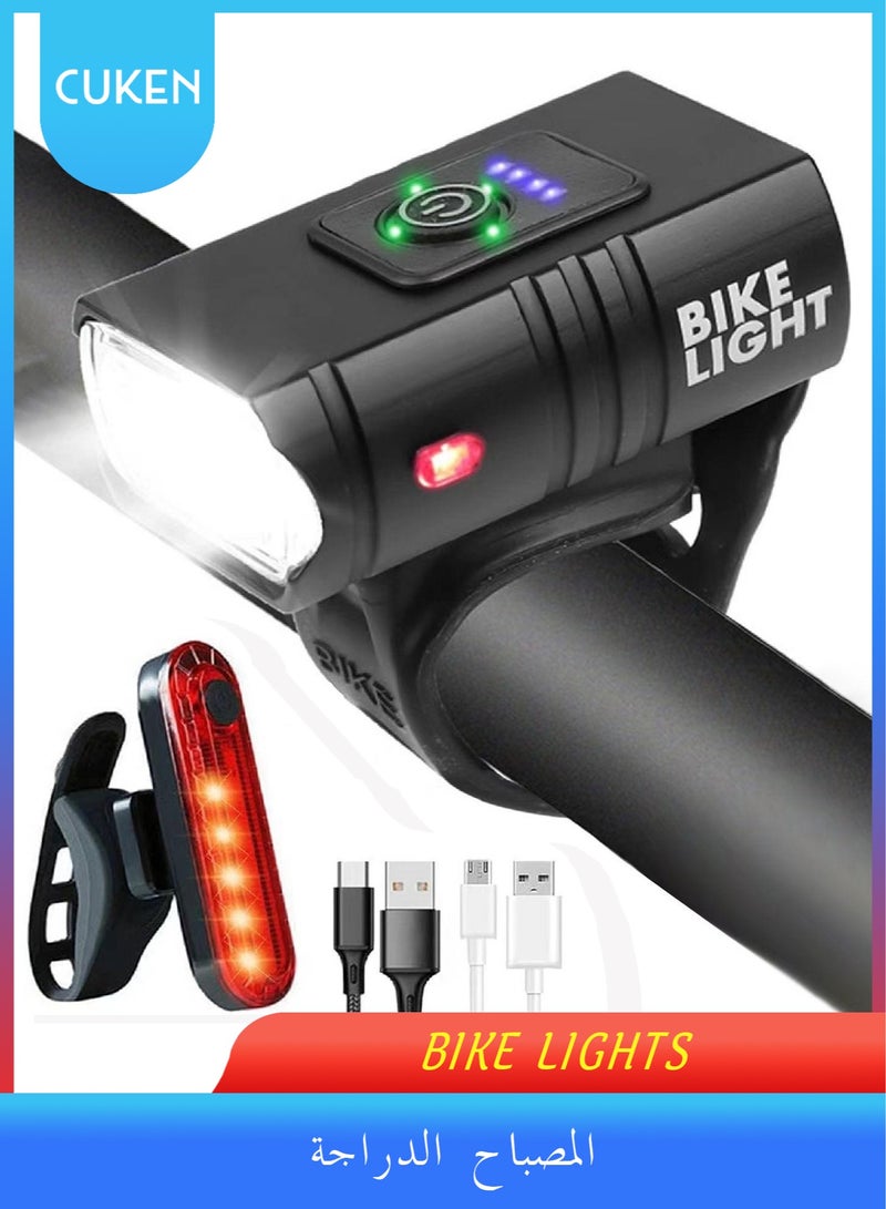 Cuken Bike Lights USB Rechargeable, Bike Lights Set Outdoor Waterproof Riding Lighting Headlights and Bike Taillight, 6 Light Modes, Bike Light Night Riding, Suitable for All Mountain, Road Bikes (Black) - Image 1