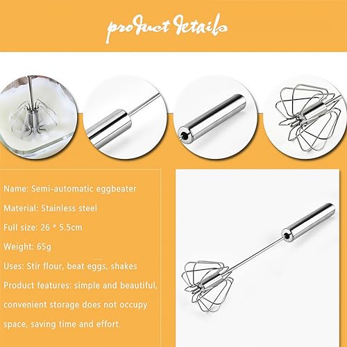 Digead Stainless Steel Egg Whisk, Hand Push Rotary Whisk Blender, Versatile Milk Frother, Hand Push Mixer Stirrer for Blending, Whisking, Beating & Stirring (12in) - Image 5