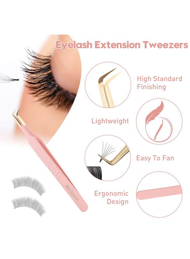 Ms.Queen Lash Tweezers for Eyelash Extensions,Precision 3Pcs Fiber Tip Grip 90 Degree L-Shaped Boot Volume Dolphin Isolation Eyelash Tweezers Set - Image 3