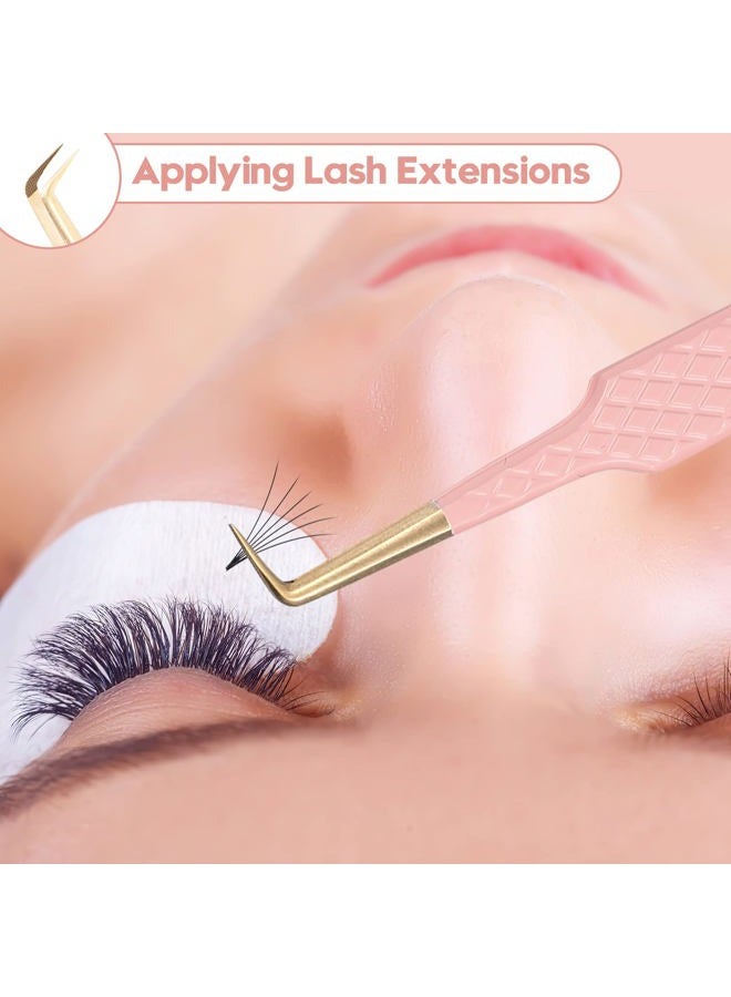 Ms.Queen Lash Tweezers for Eyelash Extensions,Precision 3Pcs Fiber Tip Grip 90 Degree L-Shaped Boot Volume Dolphin Isolation Eyelash Tweezers Set - Image 5