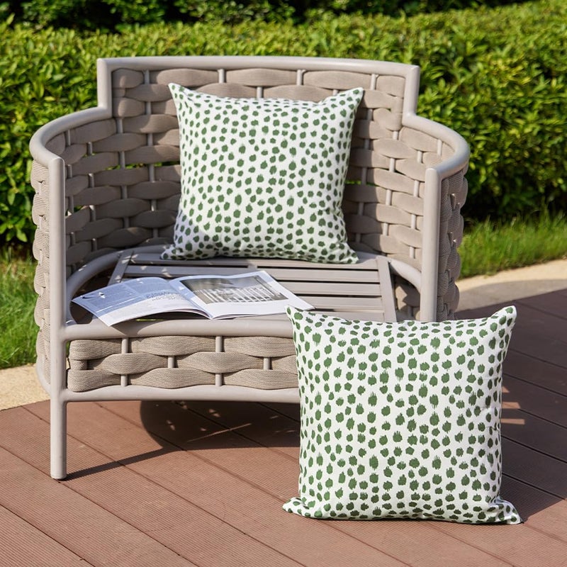 Allorry Outdoor Pillow Covers 18x18 Set of 2 Boho Design Navy Dark Green Polka Dot Decorations Pillows Spring Summer Outdoor Waterproof Patio Furniture Porch Sofa Bed Cushion Covers Home Decor JB001-L18 - Image 3