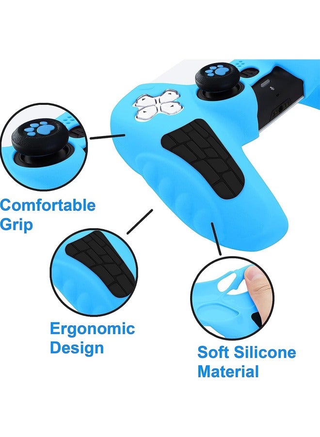 عام PS5 وحدة تحكم Skin Skin Controller مجموعة ملحقات مناسبة لـ PlayStation 5 Game Controller Skin مع 2 Caps Grip Caps Blue - Image 4