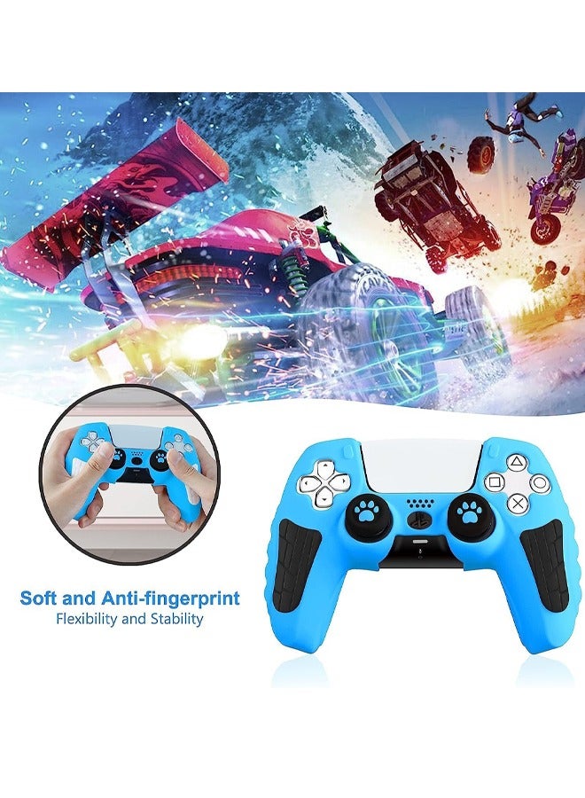 عام PS5 وحدة تحكم Skin Skin Controller مجموعة ملحقات مناسبة لـ PlayStation 5 Game Controller Skin مع 2 Caps Grip Caps Blue - Image 3
